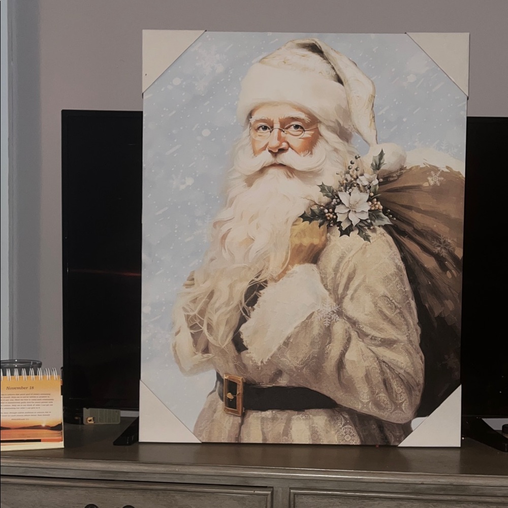 Santa Claus Canvas Art in White and Brown